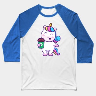 Cute Unicorn Holding Coffee Baseball T-Shirt